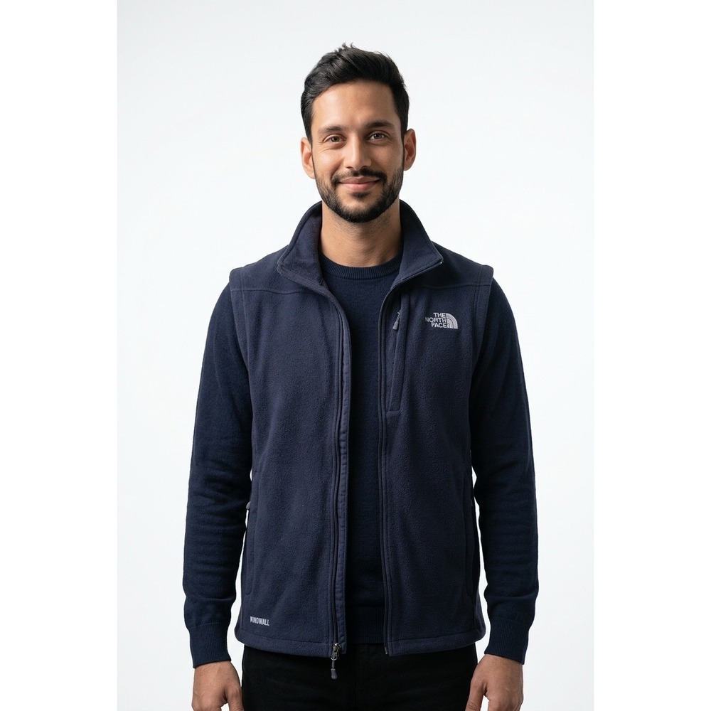 The North Face WindWall Fleece Vest Mens XL Navy Blue Full Zip Sleeveless Jacket